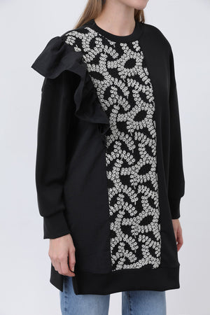 Kadın Omzu Fırfır Detaylı Dantel Garnili Tunik - 10628TNK