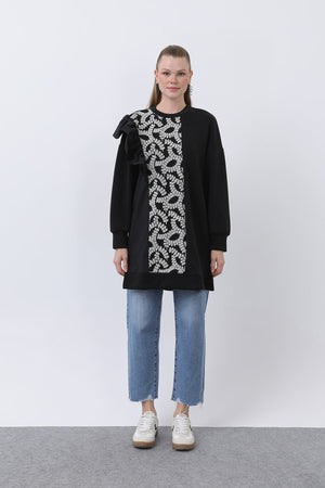 Kadın Omzu Fırfır Detaylı Dantel Garnili Tunik - 10628TNK