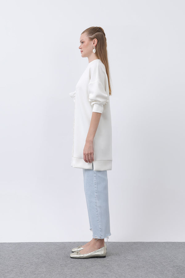 Kadın Omzu Fırfır Detaylı Dantel Garnili Tunik - 10628TNK