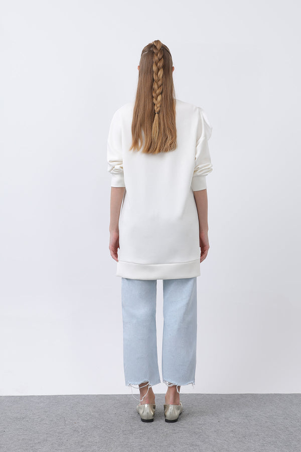 Kadın Omzu Fırfır Detaylı Dantel Garnili Tunik - 10628TNK