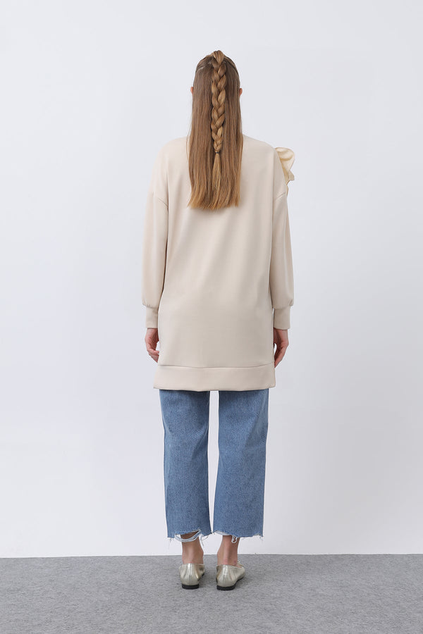 Kadın Omzu Fırfır Detaylı Dantel Garnili Tunik - 10628TNK