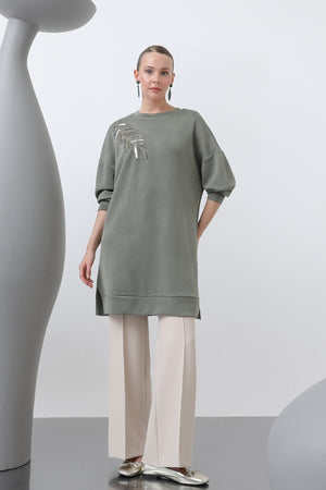 Kadın Omuzu Nakış işlemeli Tunik - 10629TNK - KHAKI