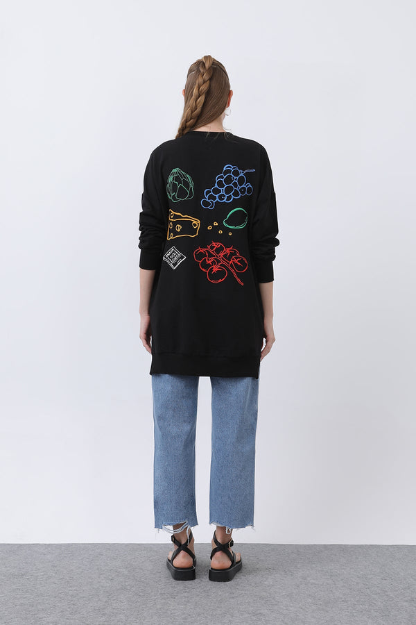 Kadın Önü Üzüm Arkası Meyveli Nakışlı Tunik - 10653TUN