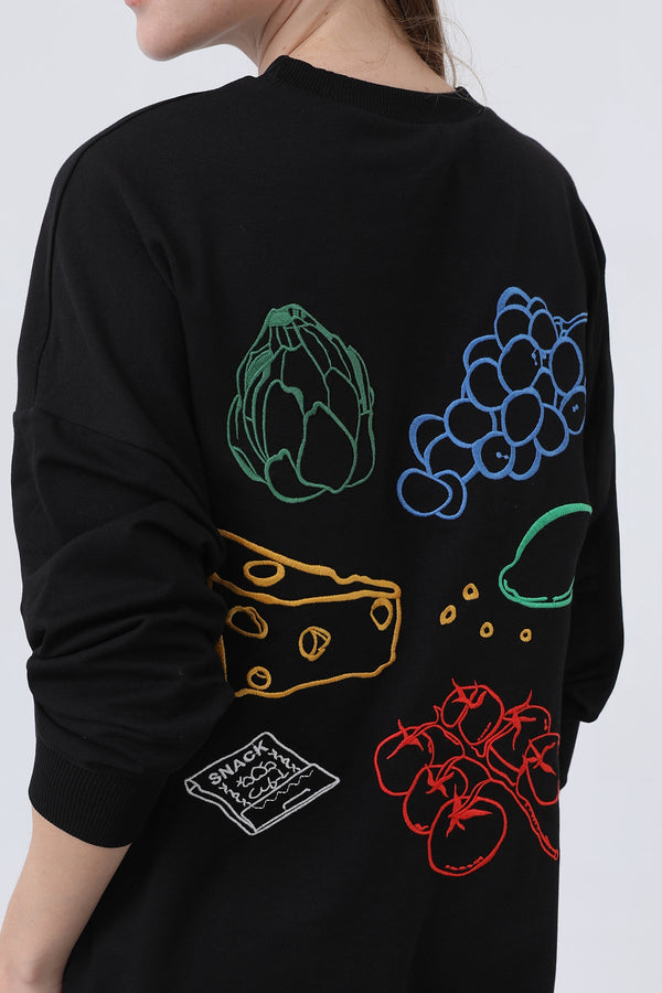 Kadın Önü Üzüm Arkası Meyveli Nakışlı Tunik - 10653TUN