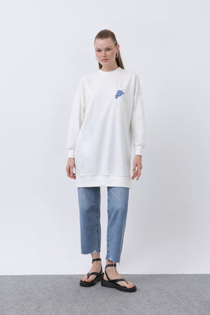 Kadın Önü Üzüm Arkası Meyveli Nakışlı Tunik - 10653TUN - ECRU