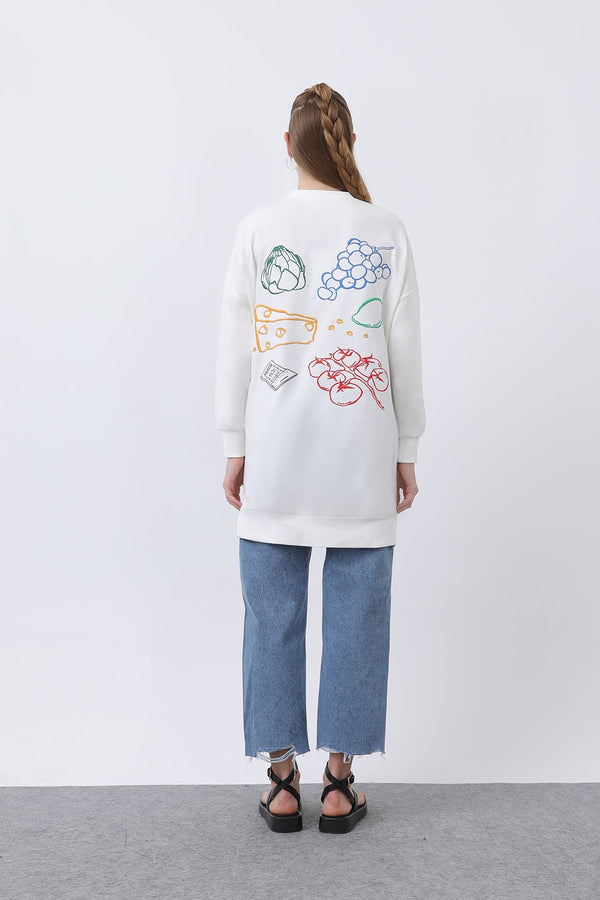 Kadın Önü Üzüm Arkası Meyveli Nakışlı Tunik - 10653TUN