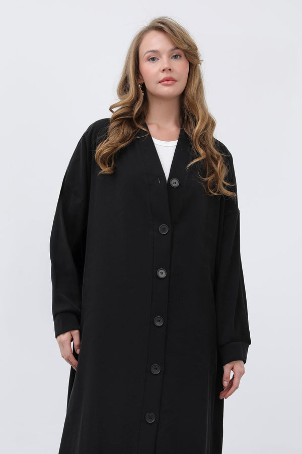 Kadın Önü Düğme Detaylı Uzun Tunik -10681TUN - BLACK