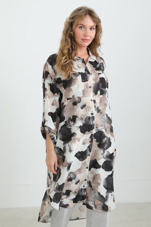 Kadın Desenli Oversize Gömlek -10702TUN - BLACK