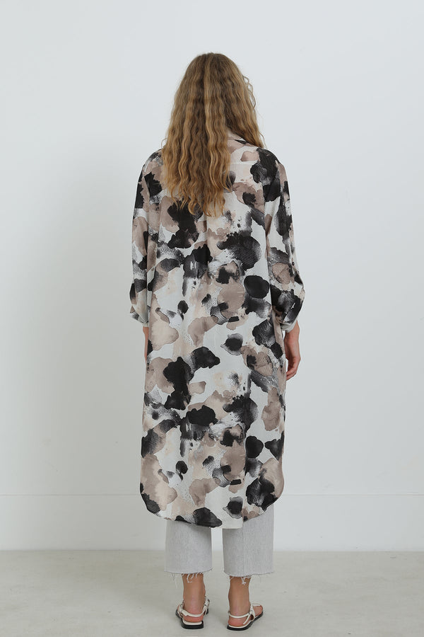 Kadın Desenli Oversize Gömlek -10702TUN