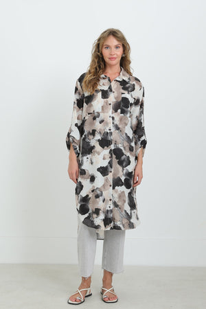 Kadın Desenli Oversize Gömlek -10702TUN