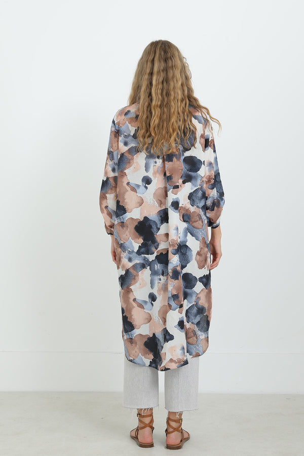 Kadın Desenli Oversize Gömlek -10702TUN