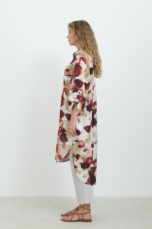 Kadın Desenli Oversize Gömlek -10702TUN