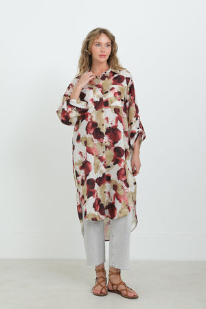 Kadın Desenli Oversize Gömlek -10702TUN