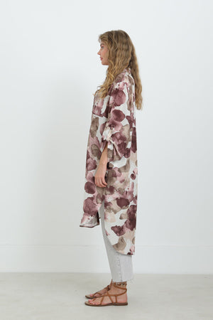 Kadın Desenli Oversize Gömlek -10702TUN