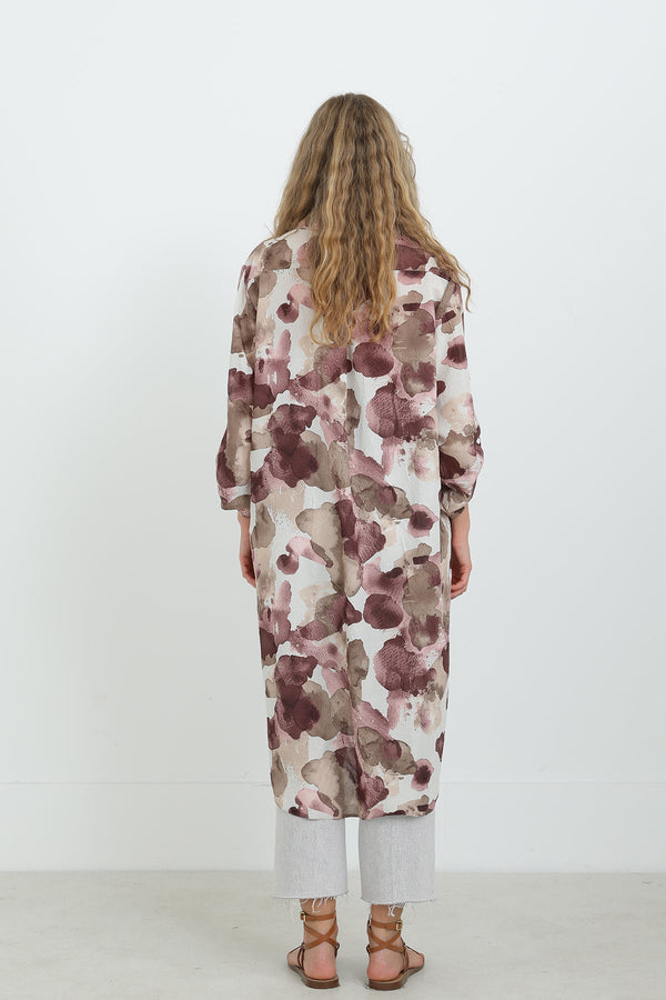 Kadın Desenli Oversize Gömlek -10702TUN