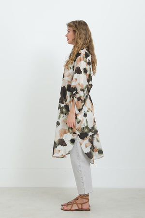 Kadın Desenli Oversize Gömlek -10702TUN