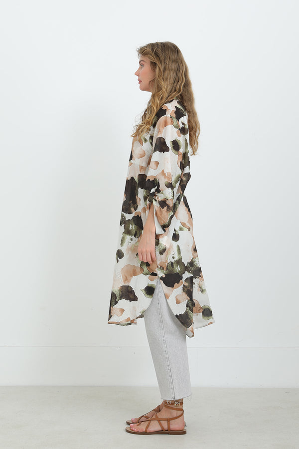 Kadın Desenli Oversize Gömlek -10702TUN