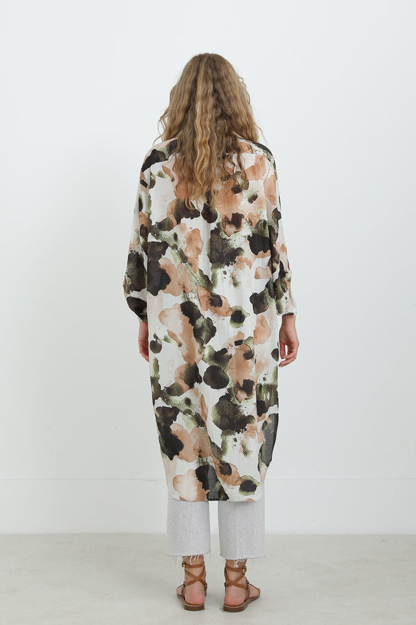 Kadın Desenli Oversize Gömlek -10702TUN