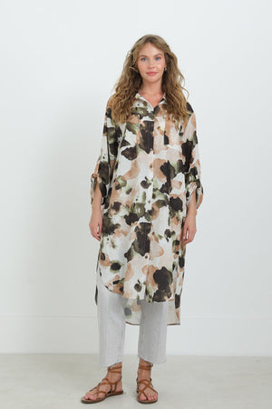 Kadın Desenli Oversize Gömlek -10702TUN