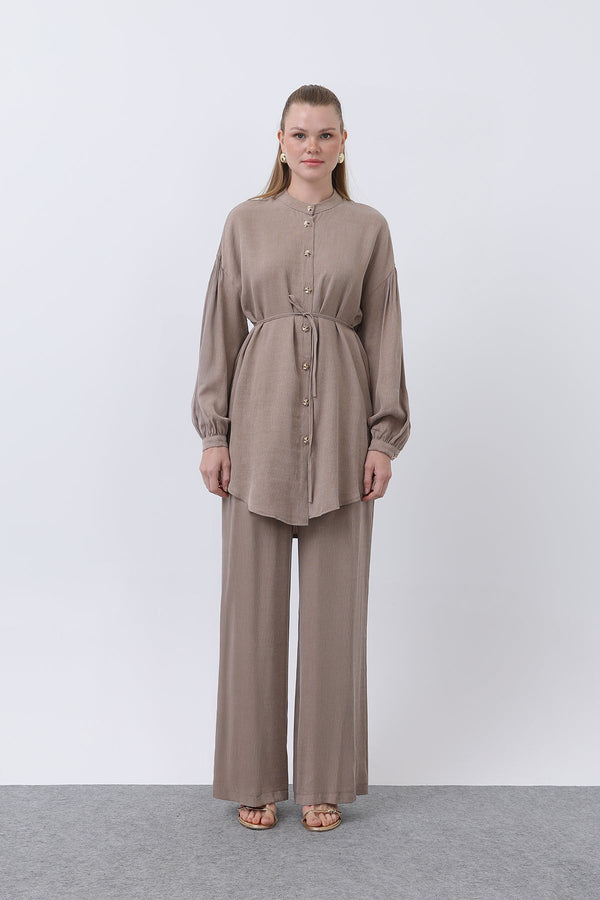 Kadın Düğme Detaylı Hakim Yaka Tunik Takım - 14329TKS