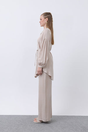 Kadın Düğme Detaylı Hakim Yaka Tunik Takım - 14329TKS