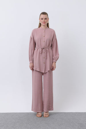 Kadın Düğme Detaylı Hakim Yaka Tunik Takım - 14329TKS