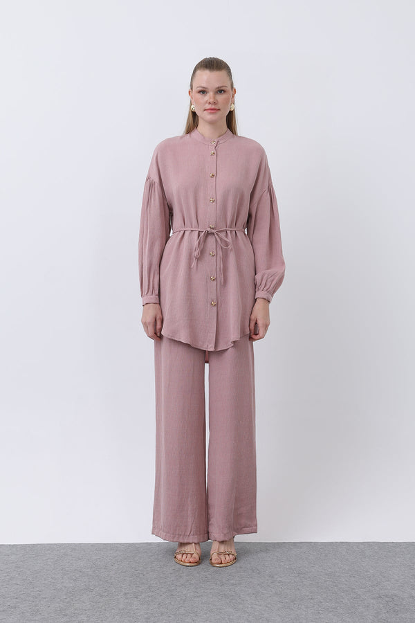 Kadın Düğme Detaylı Hakim Yaka Tunik Takım - 14329TKS