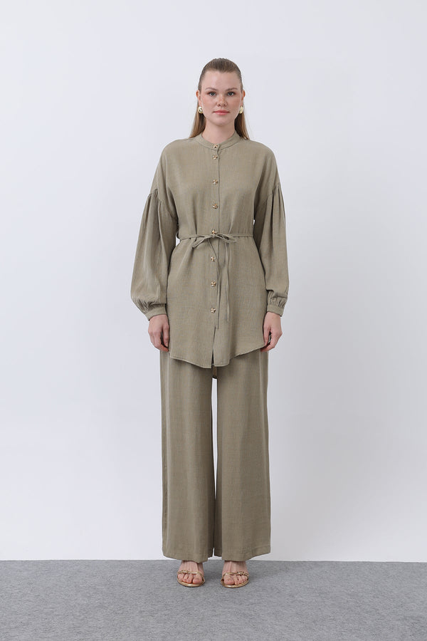 Kadın Düğme Detaylı Hakim Yaka Tunik Takım - 14329TKS