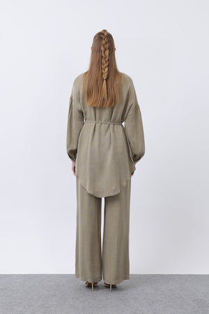 Kadın Düğme Detaylı Hakim Yaka Tunik Takım - 14329TKS