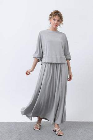 Kadın Önü Dikiş Detaylı Etekli Takım - 14343TKS - GREY