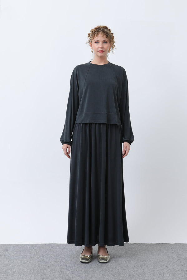 Kadın Önü Dikiş Detaylı Etekli Takım - 14343TKS