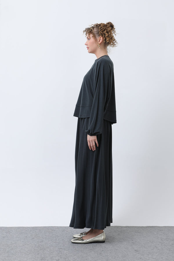 Kadın Önü Dikiş Detaylı Etekli Takım - 14343TKS