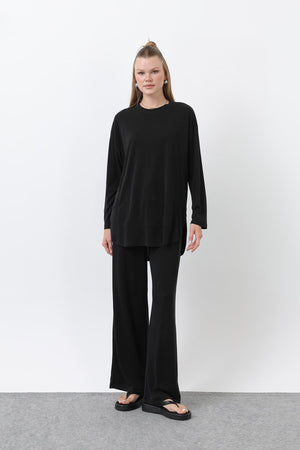 Kadın Önü Dikiş Detaylı Pantolonlu Takım - 14344TKS - BLACK