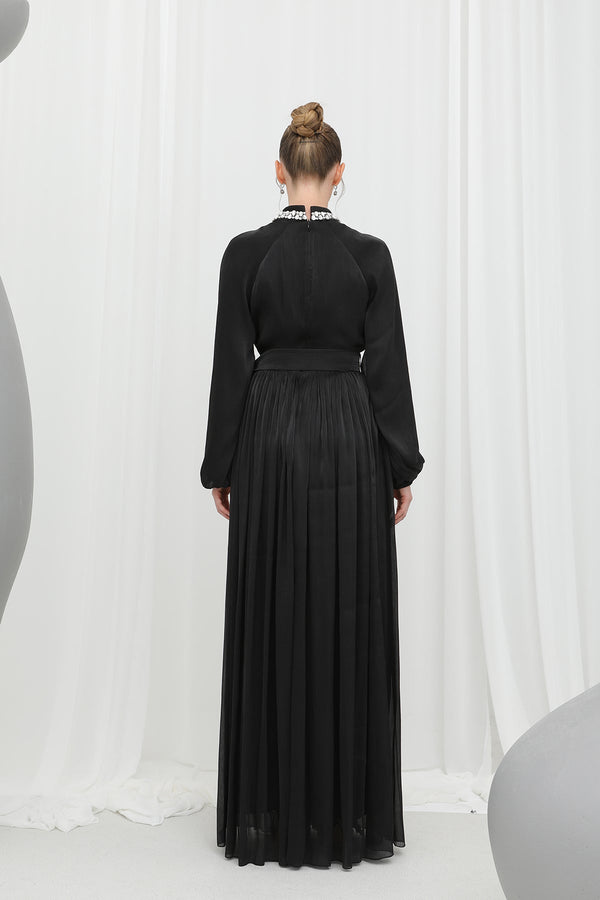 Kadın  Taş Detaylı Şifon Abiye Elbise -17001ELB