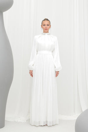 Kadın  Taş Detaylı Şifon Abiye Elbise -17001ELB