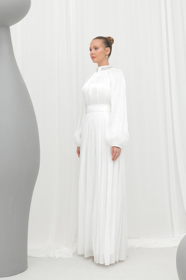 Kadın  Taş Detaylı Şifon Abiye Elbise -17001ELB