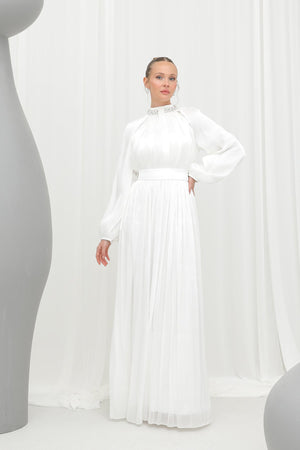 Kadın  Taş Detaylı Şifon Abiye Elbise -17001ELB