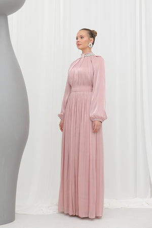 Kadın  Taş Detaylı Şifon Abiye Elbise -17001ELB