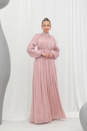 Kadın  Taş Detaylı Şifon Abiye Elbise -17001ELB