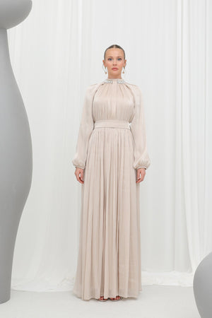 Kadın  Taş Detaylı Şifon Abiye Elbise -17001ELB