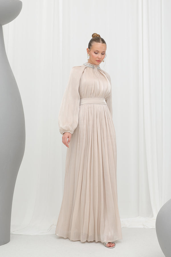 Kadın  Taş Detaylı Şifon Abiye Elbise -17001ELB