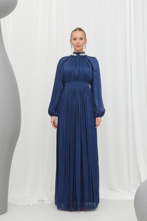 Kadın  Taş Detaylı Şifon Abiye Elbise -17001ELB