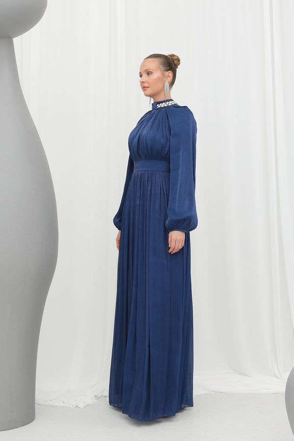 Kadın  Taş Detaylı Şifon Abiye Elbise -17001ELB