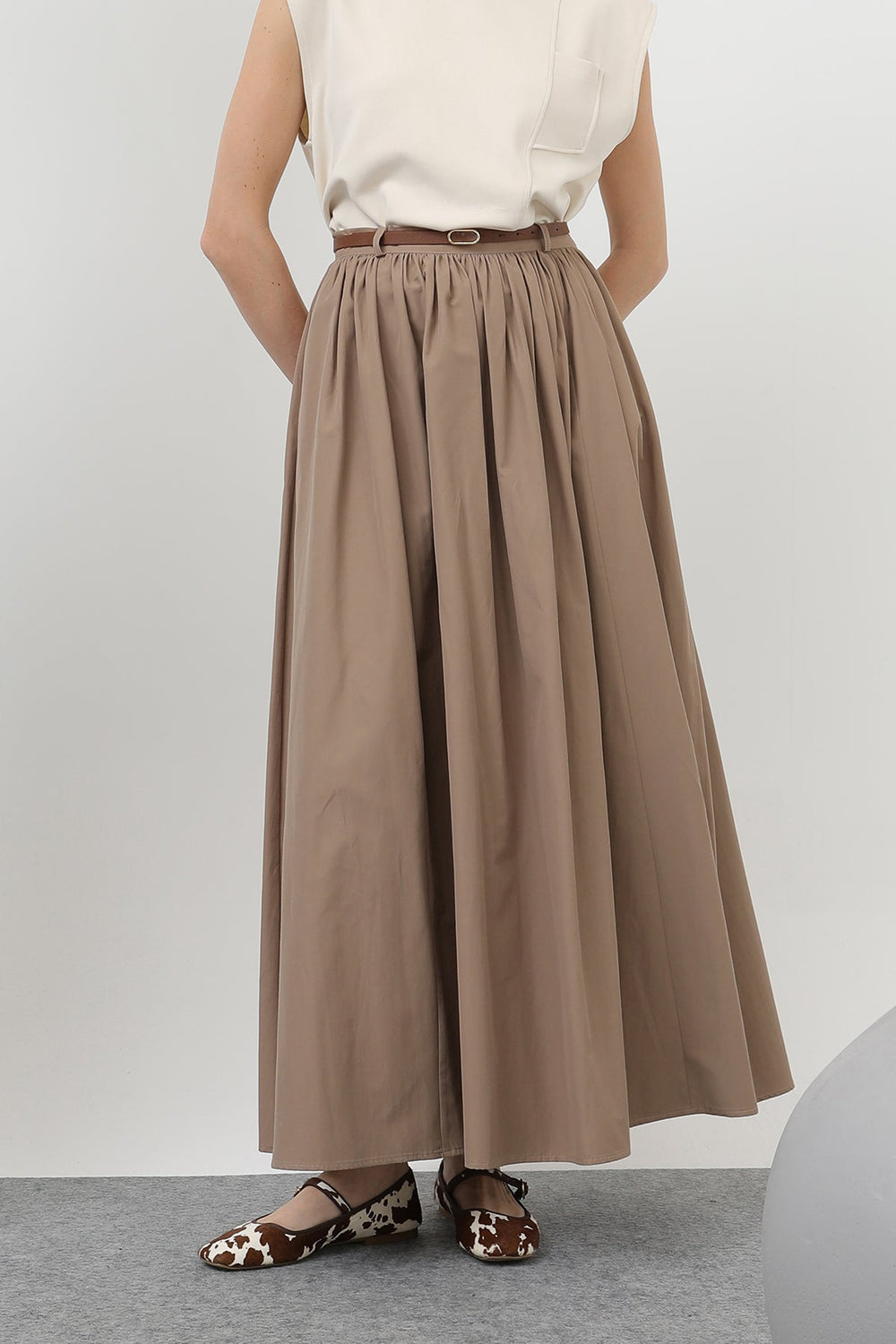 Kadın Kemerli Uzun Etek - 20611ETK - ROSE