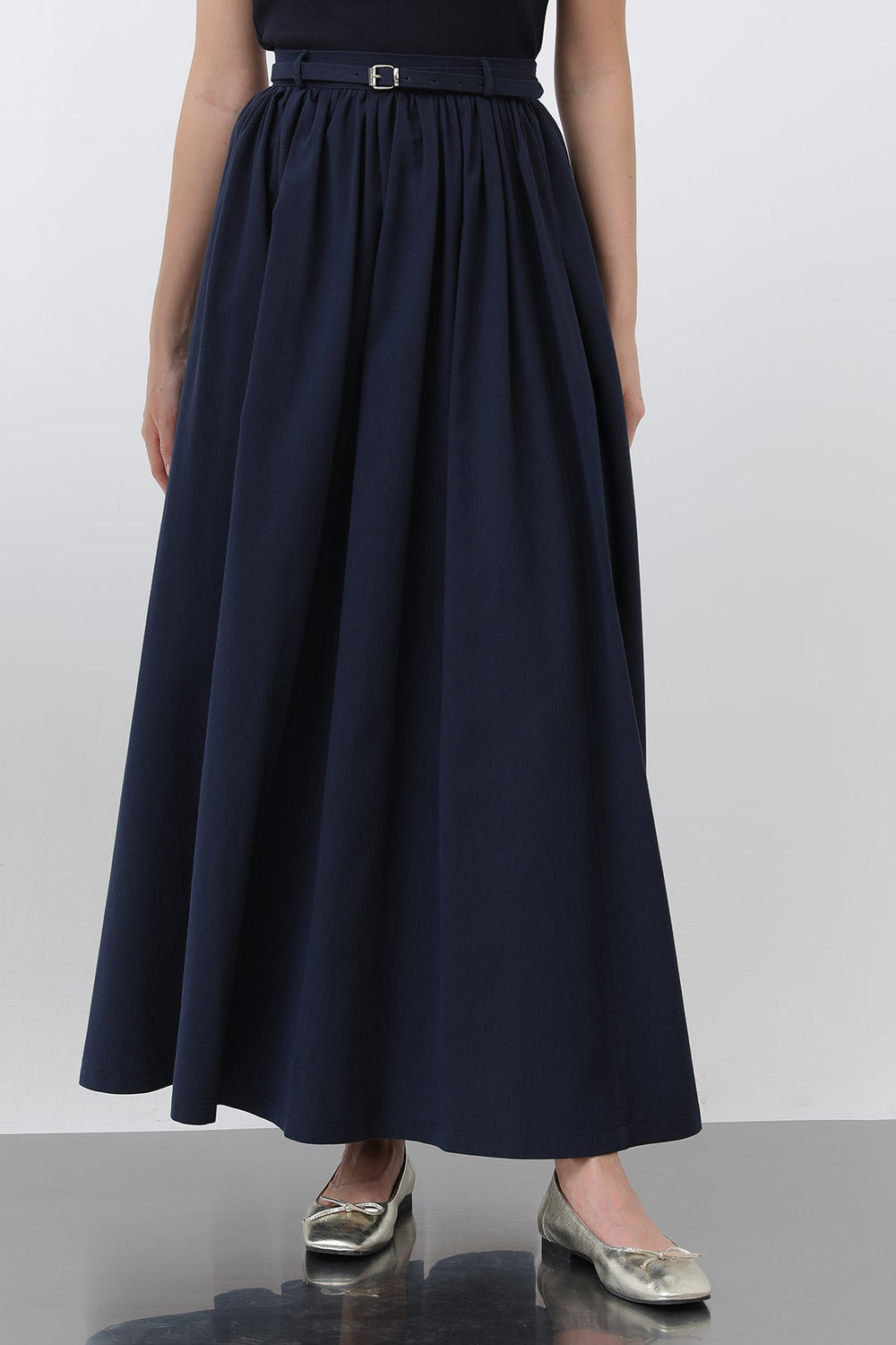 Kadın Belden Büzgülü Kemer Detaylı Denim Etek - 20649ETK - NAVY