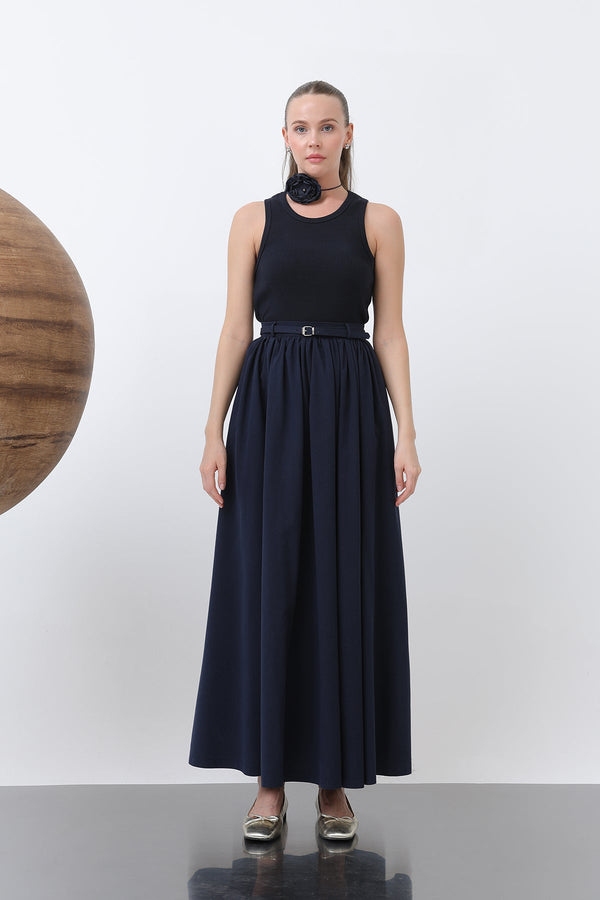 Kadın Belden Büzgülü Kemer Detaylı Denim Etek - 20649ETK