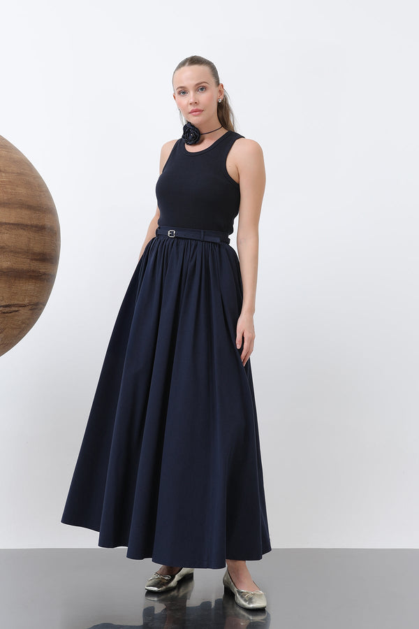 Kadın Belden Büzgülü Kemer Detaylı Denim Etek - 20649ETK