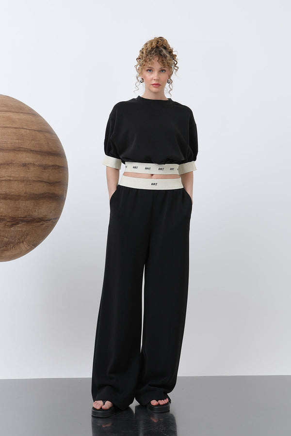 Kadın Lastiği Nakış Detaylı Bluz - 32130BLZ - BLACK-BLACK