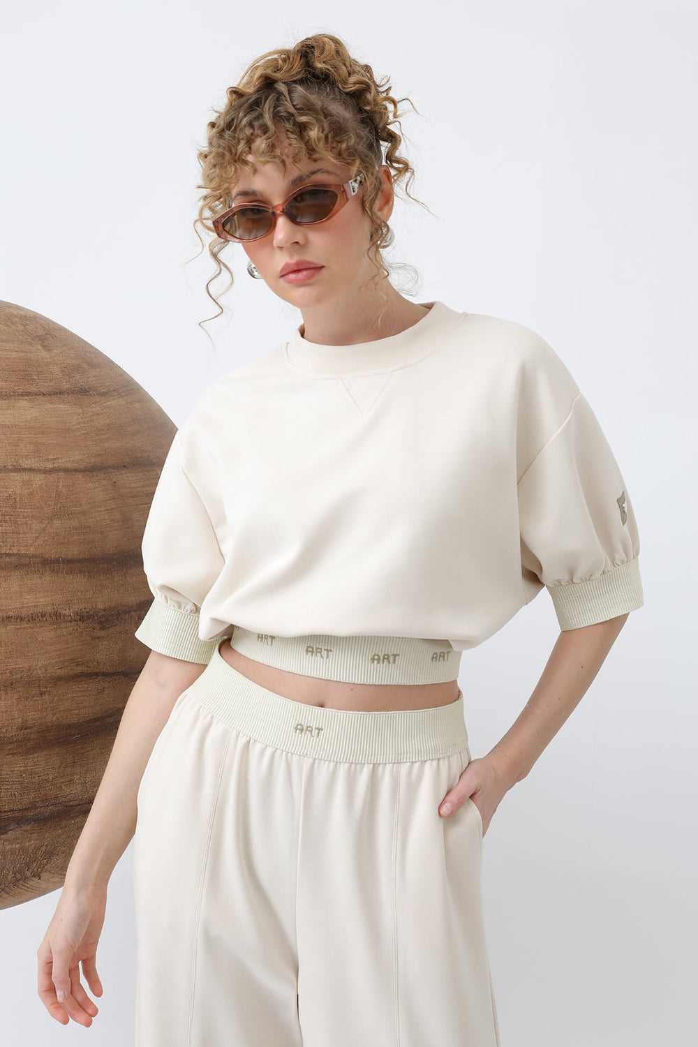 Kadın Lastiği Nakış Detaylı Bluz - 32130BLZ - SAND BEIGE-KHAKİ