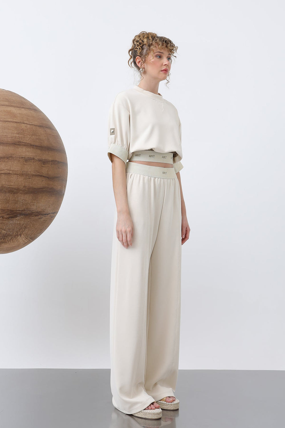 Kadın Lastiği Nakış Detaylı Bluz - 32130BLZ - SAND BEIGE-KHAKİ